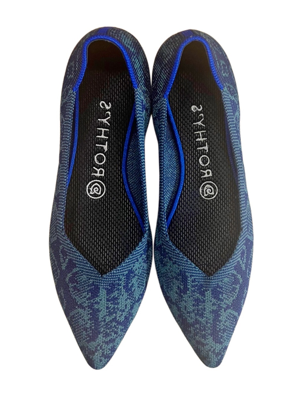 Rothy's Pointed Toe Ballet Flat - Blue/Teal Print Sz 8